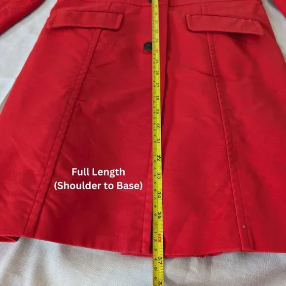 JACOB Long Red Trench Coat Button Up with Faux Pockets Women's Size M - Picture 13 of 13